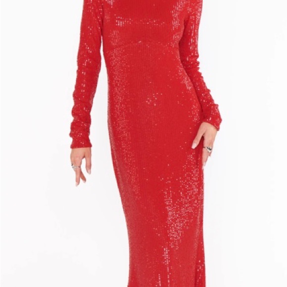 Show me your MuMu All Out Red sequin Maxi dress Long sleeve Size Medium - Picture 2 of 4